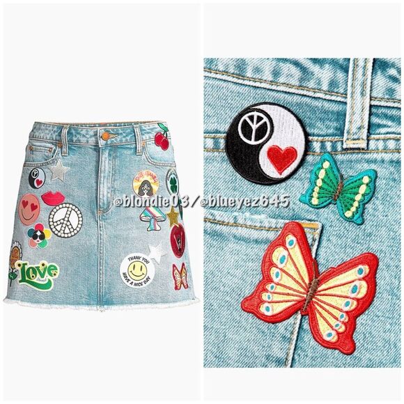 Alice + Olivia good high rise patch A-line denim skirt 29 - Picture 2 of 6